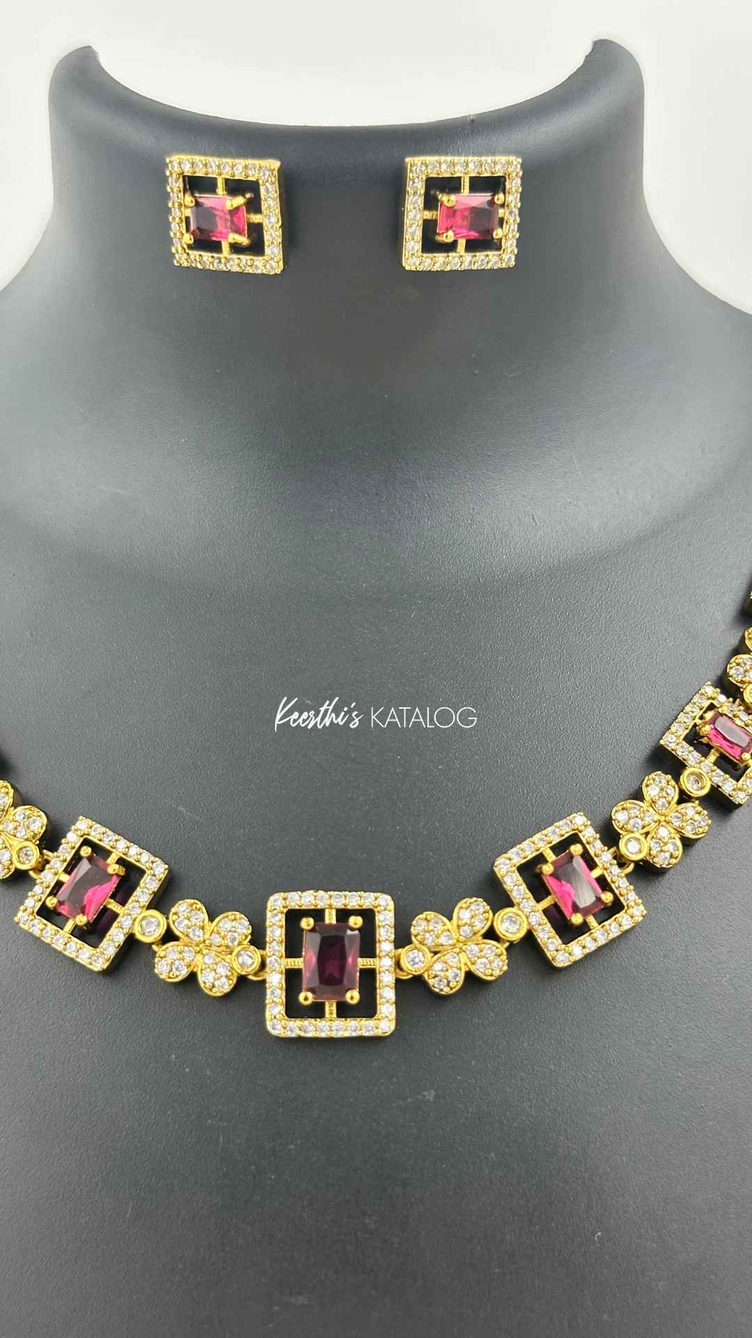 KA1023 - Ruby Square Blossom Necklace