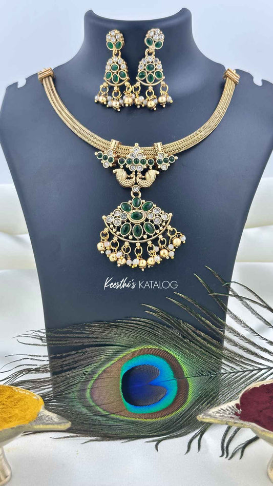 KN1015 - Royal Chandrika Green Necklace