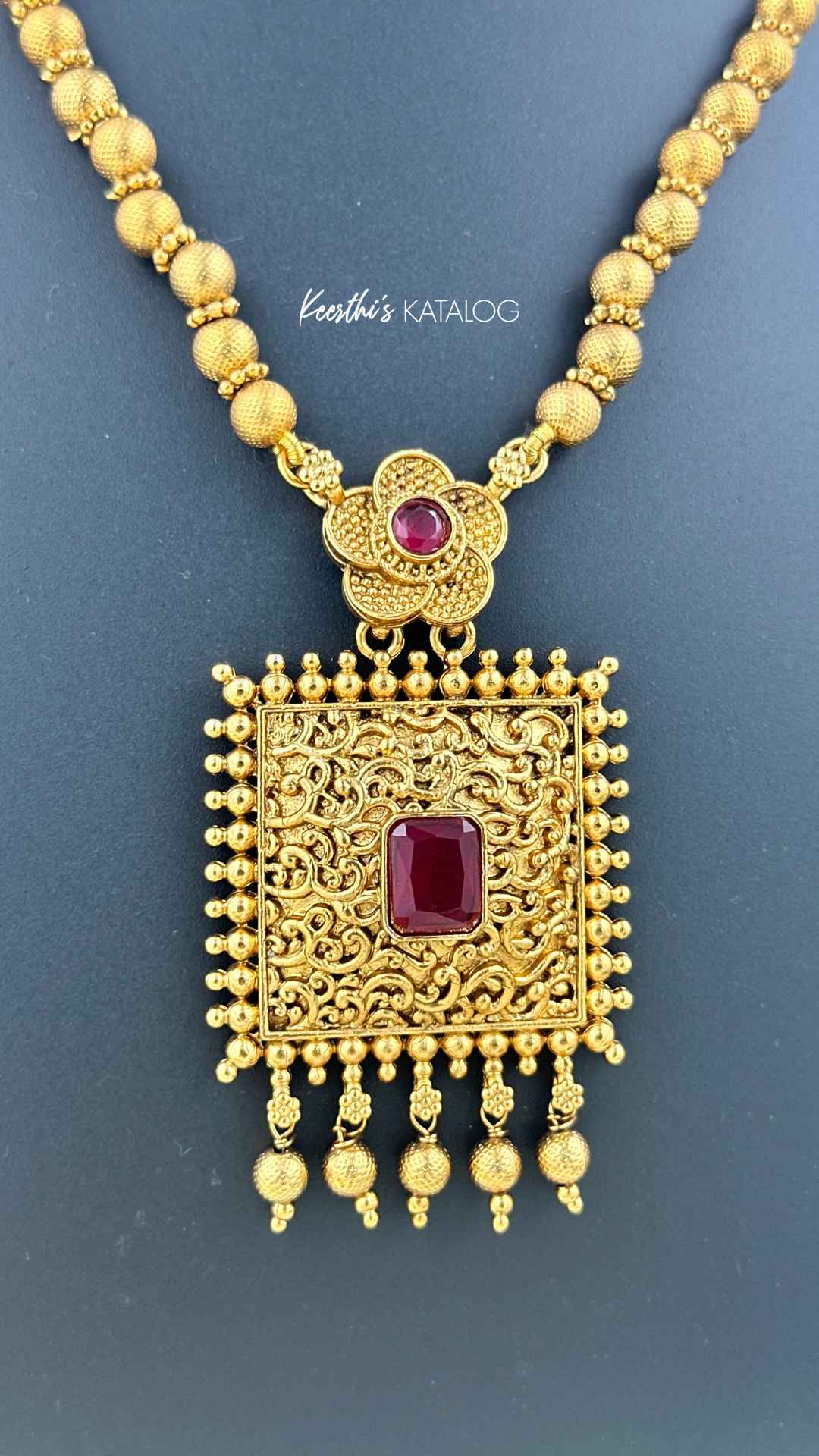 KN1067 - Square Ruby Necklace Set