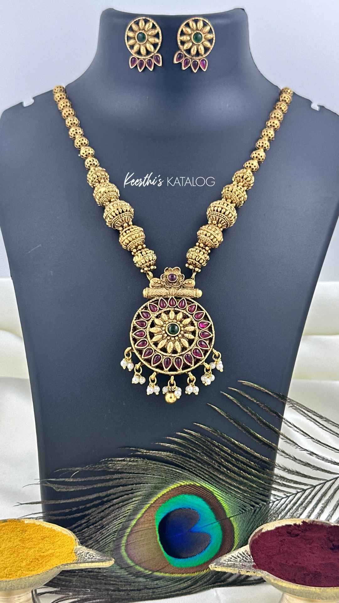 KN1073 - 2-in-1 Floral Ball Necklace Set