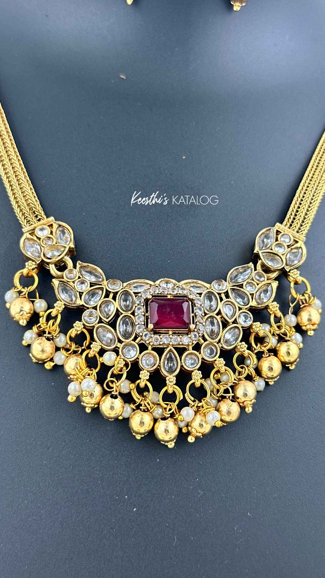 KN1075 - Ruby Pearl Drop Necklace