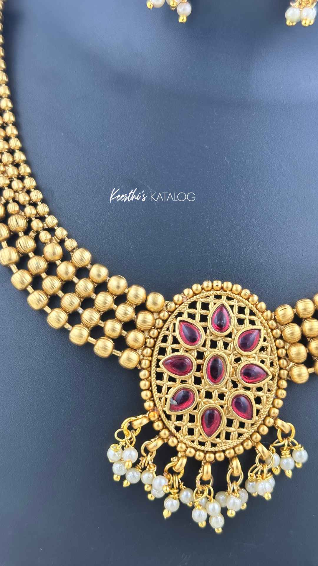 KN1076 - 4 Layer Ruby Ball Necklace