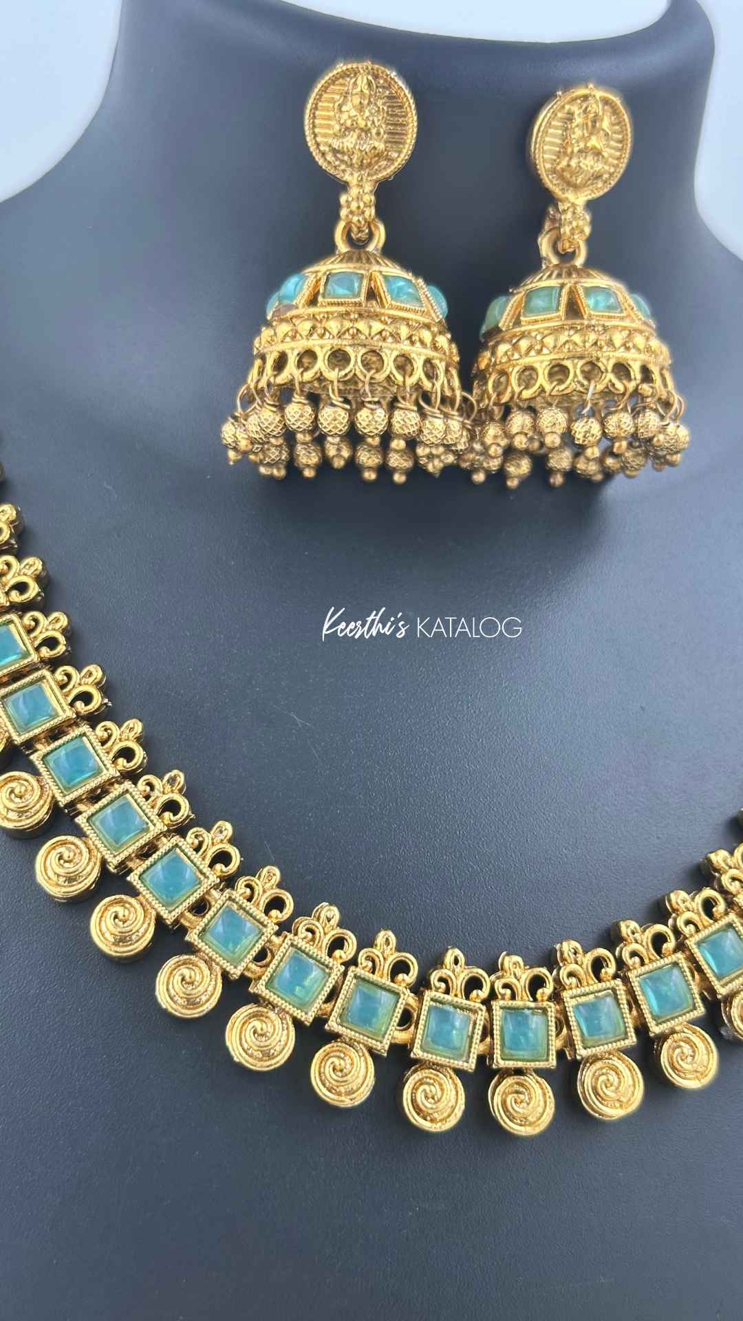 KN1081 - Turquoise Necklace & Jhumka Set