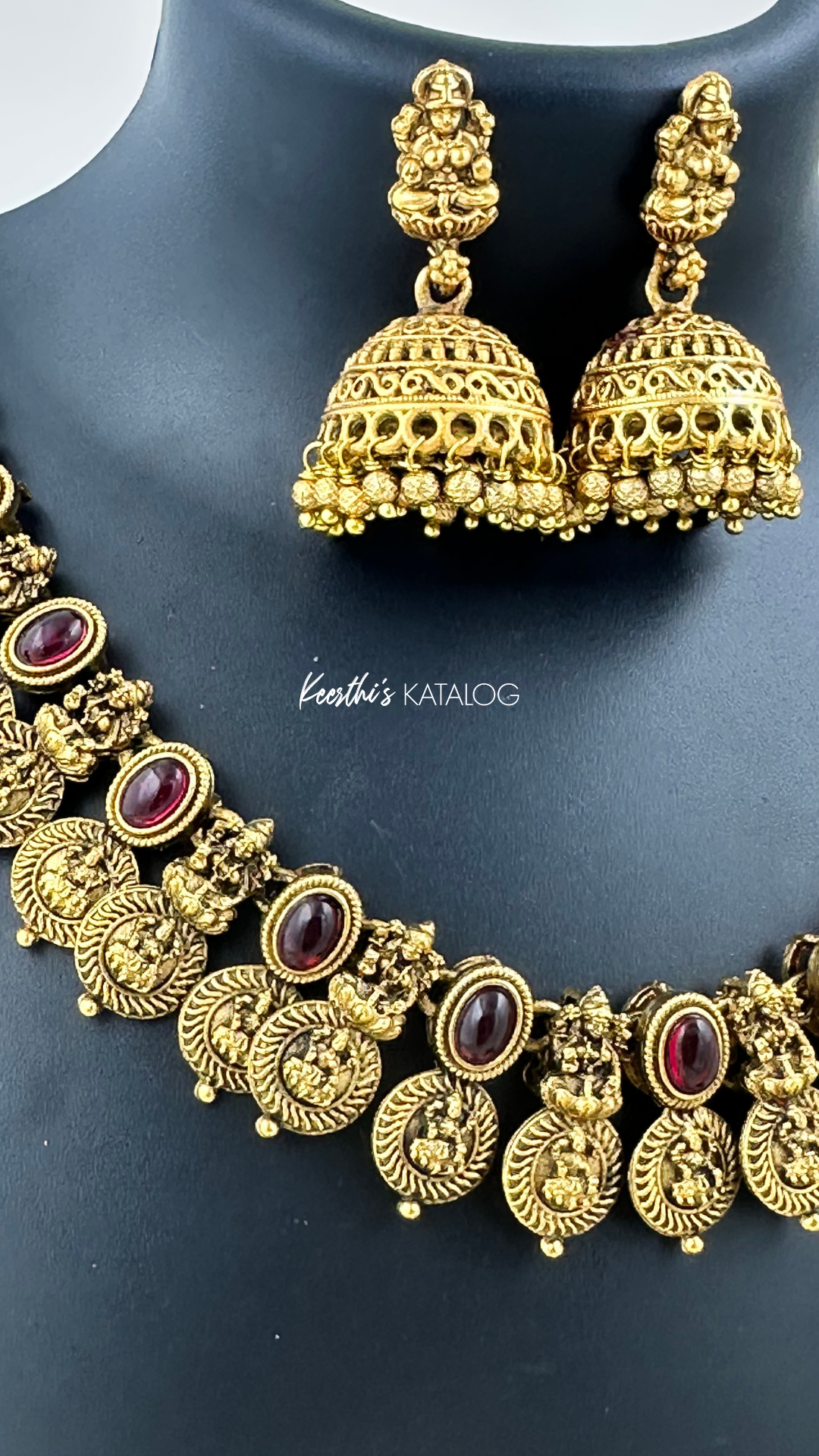 KN1118 - Golden Jhumka Temple Necklace