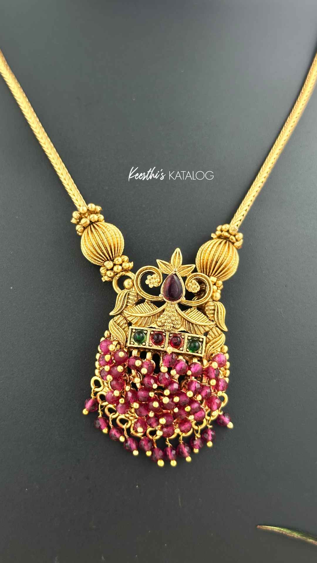 KN1131 - Ruby Cluster Necklace Set